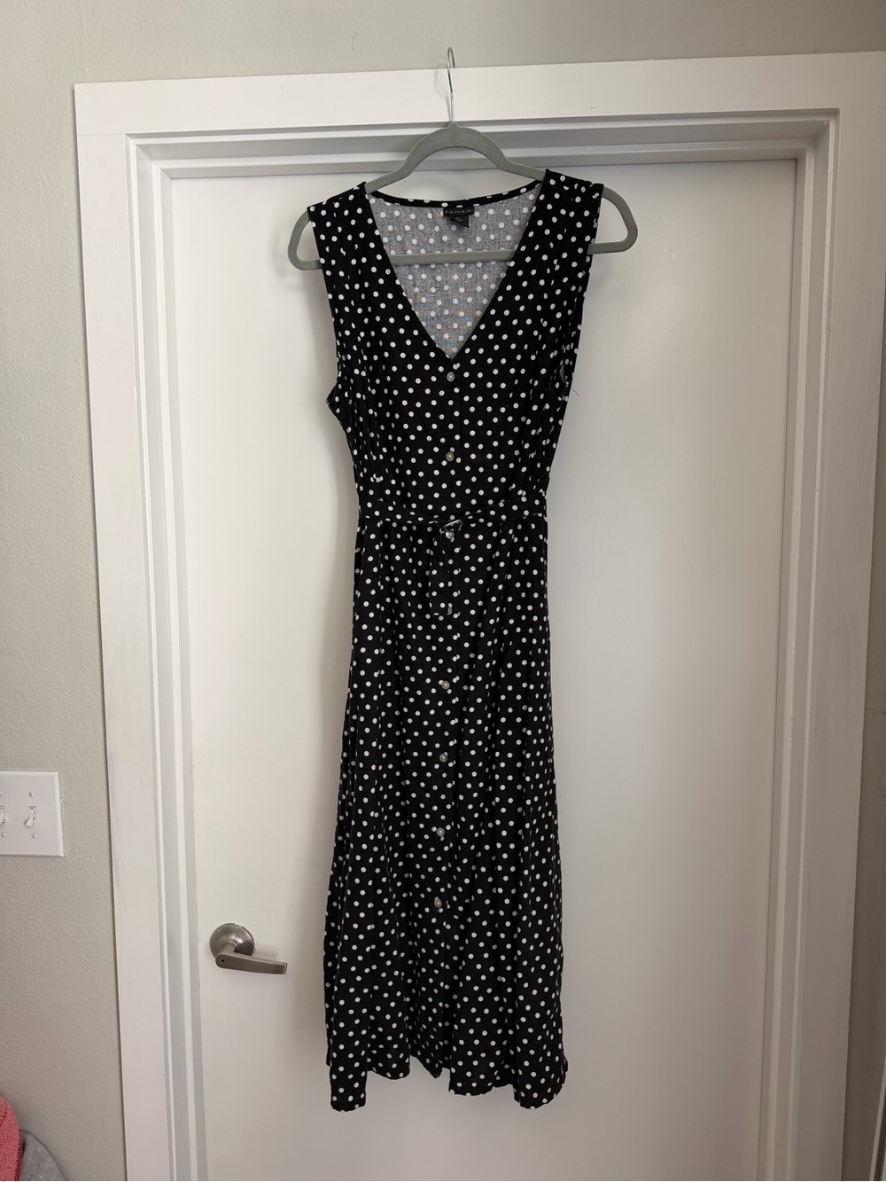 Tahari Black and White Polka Dot V-Neck Dress